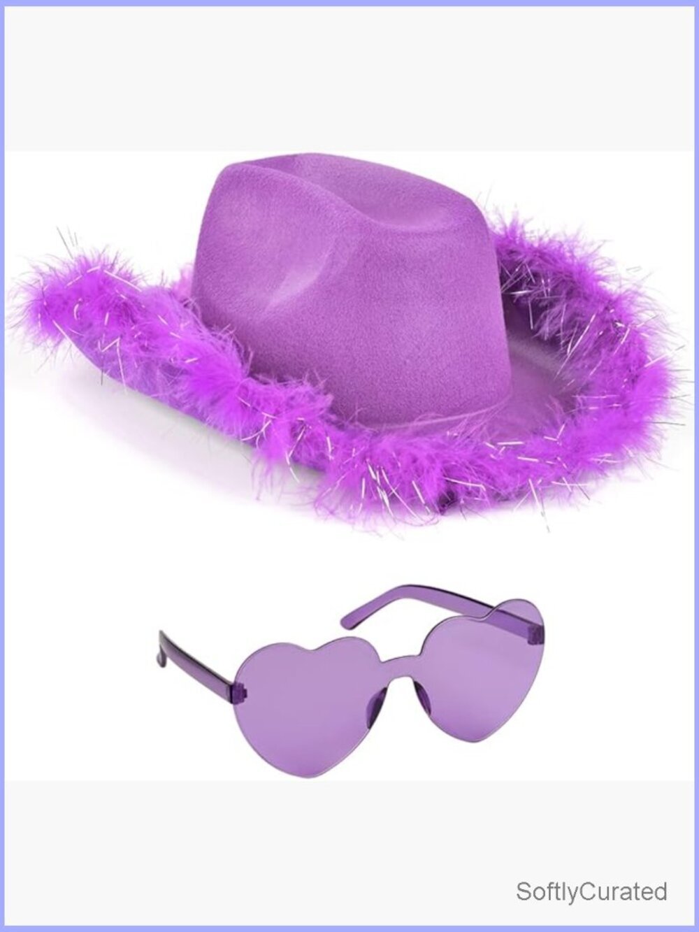 Fluffy Cowgirl Hat with Heart Glasses - Cowboy Costume Accessory